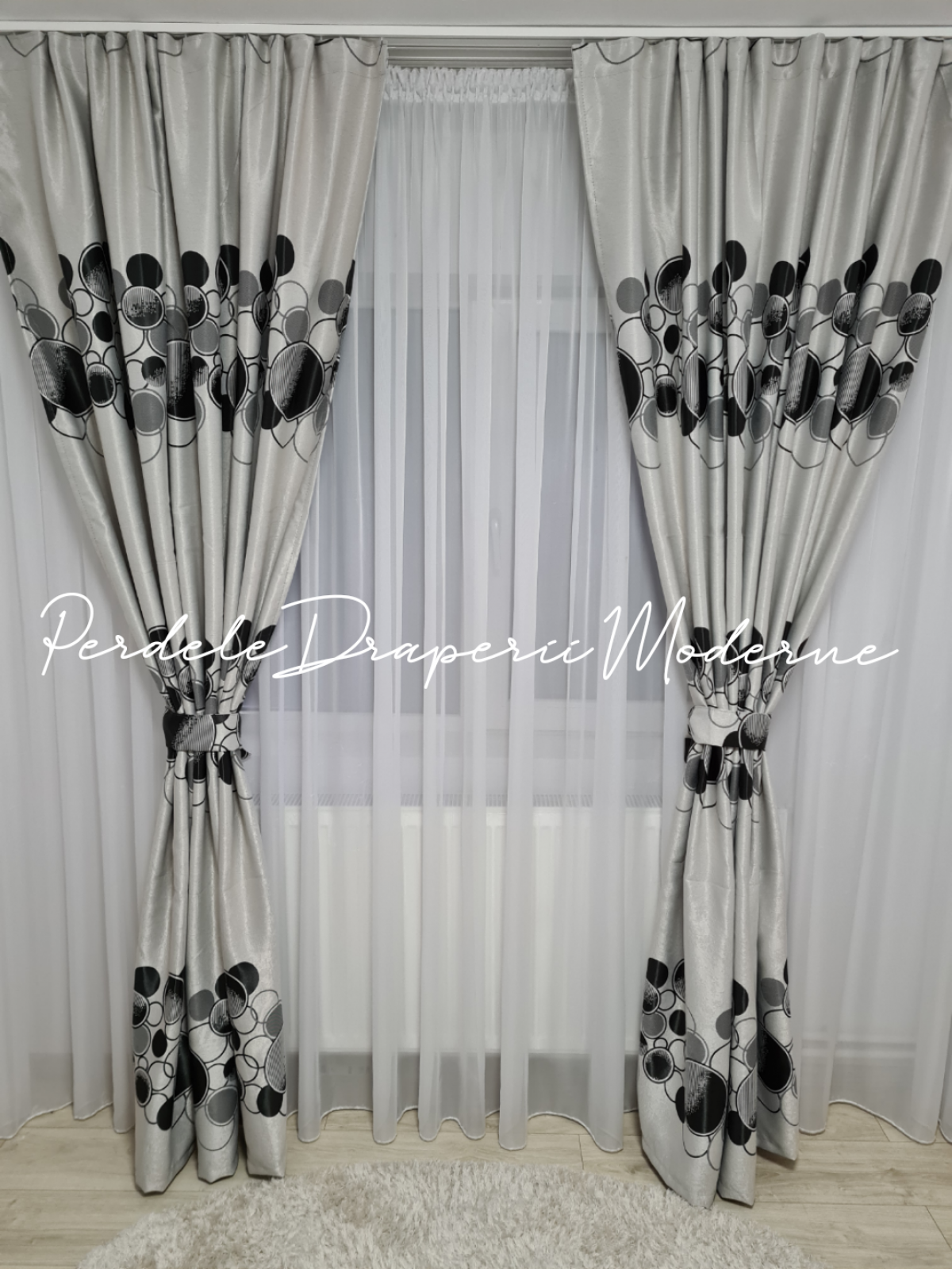 Draperie Blackout,gri/negru,buline 2 imagine 3