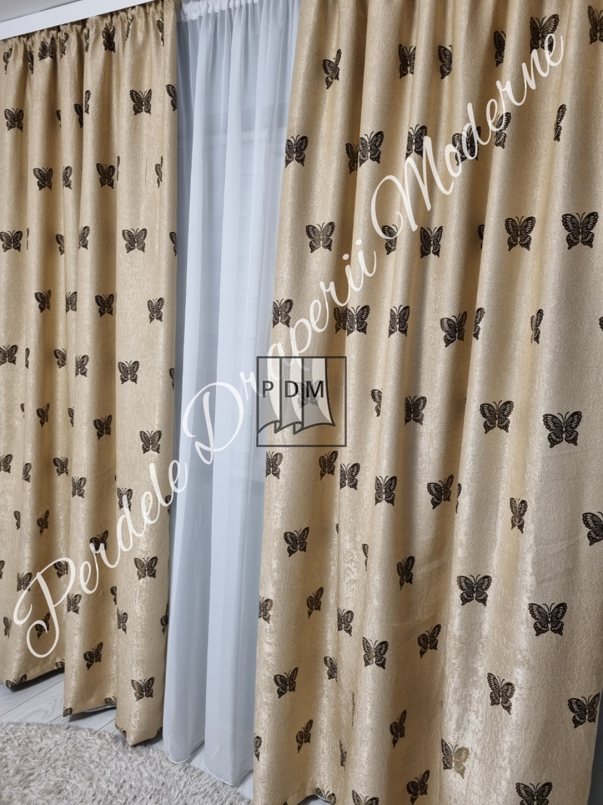 Draperie Blackout,crem/maro,fluturi imagine 2