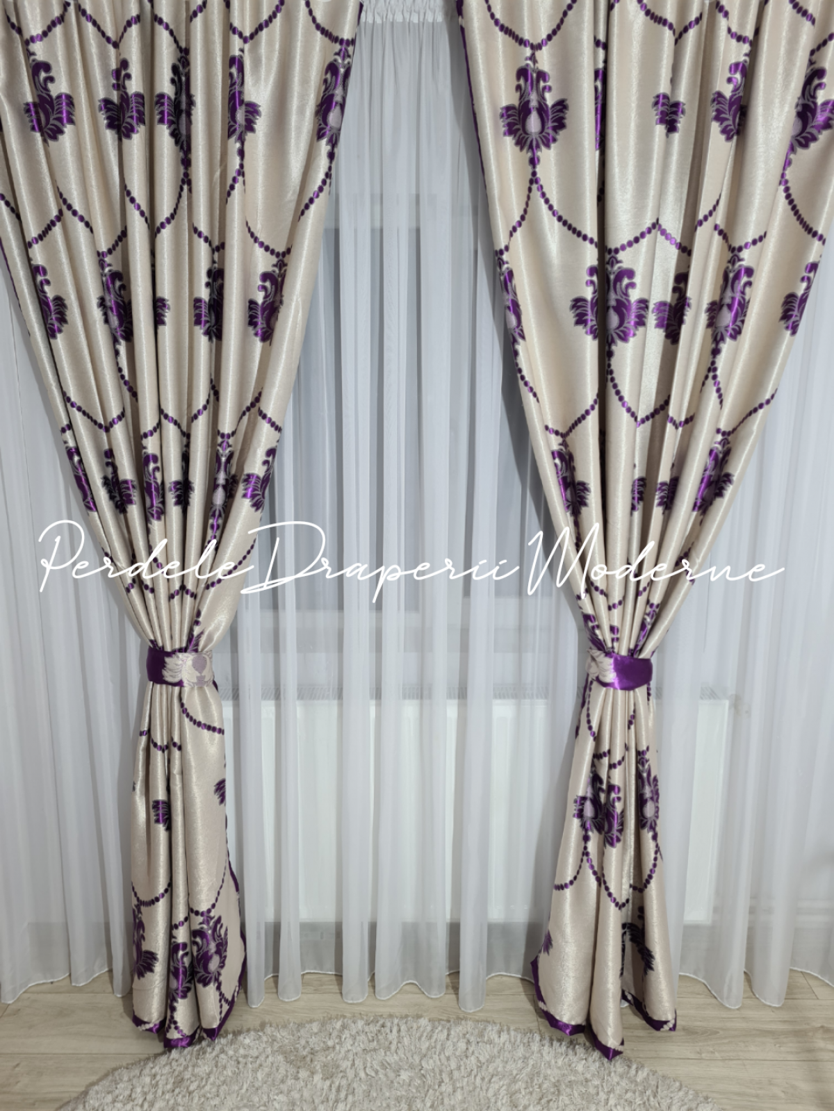 Draperie Blackout,crem/mov,model baroc imagine 2