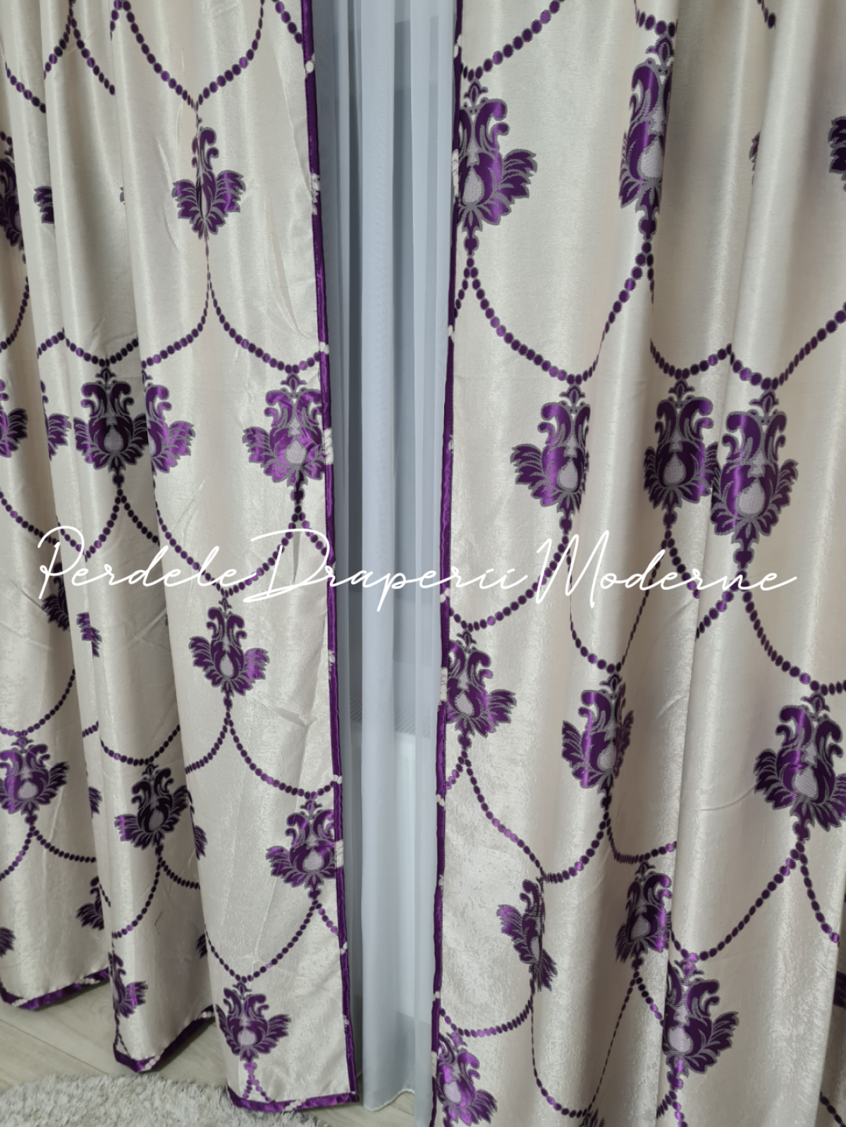 Draperie Blackout,crem/mov,model baroc imagine 4
