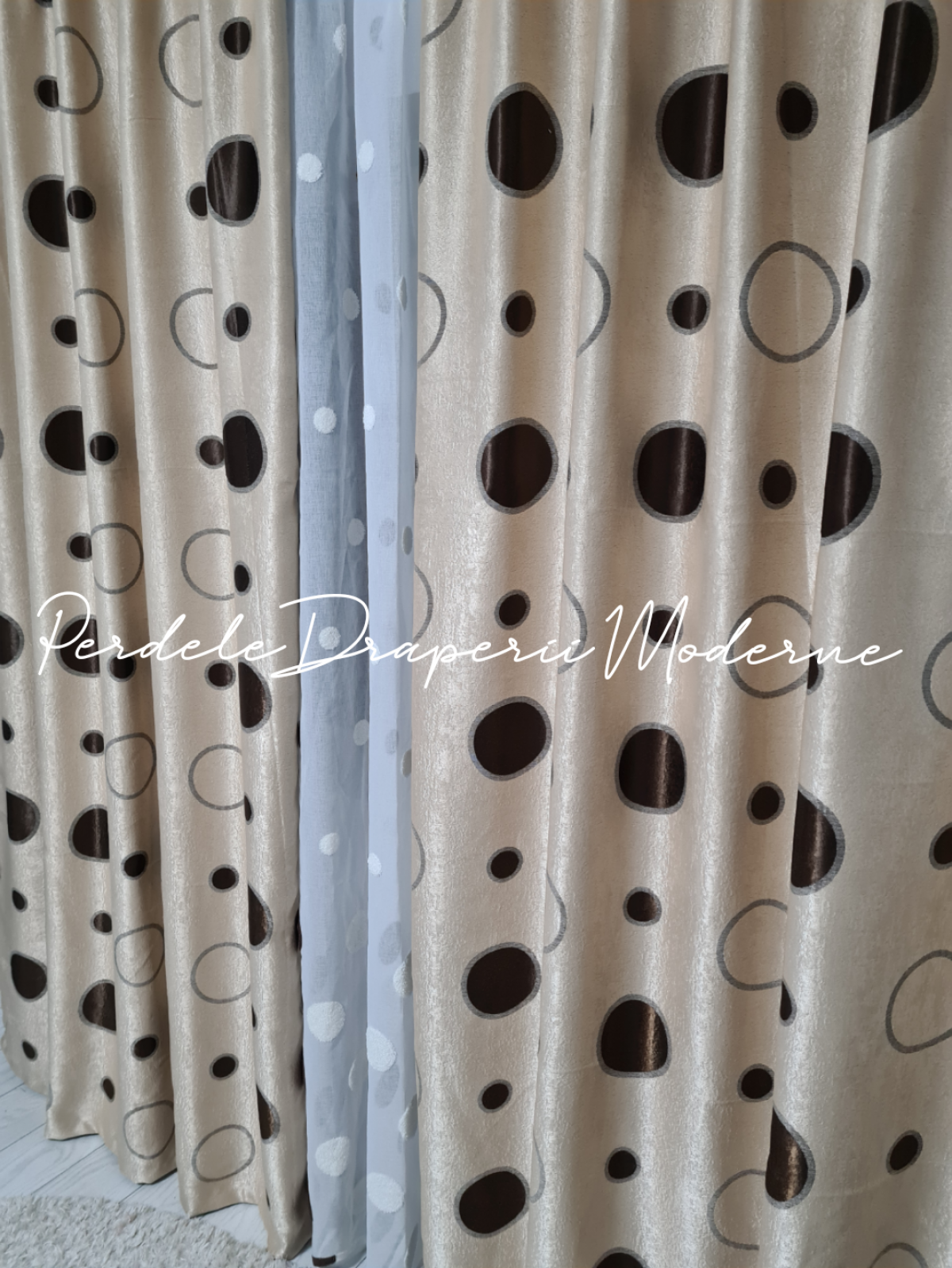 Draperie Blackout,cu două fețe,crem/buline maro imagine 2