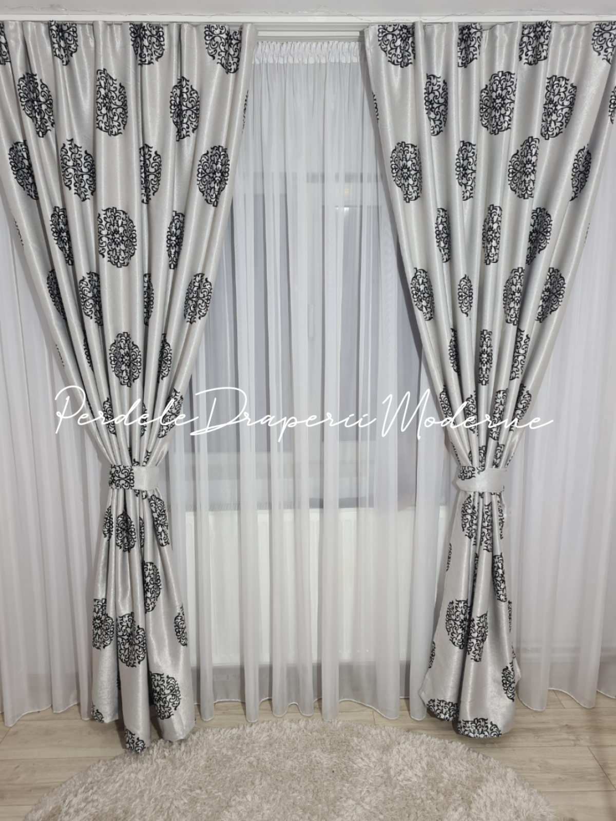 Draperie Blackout,gri/negru,cercuri mari imagine 2