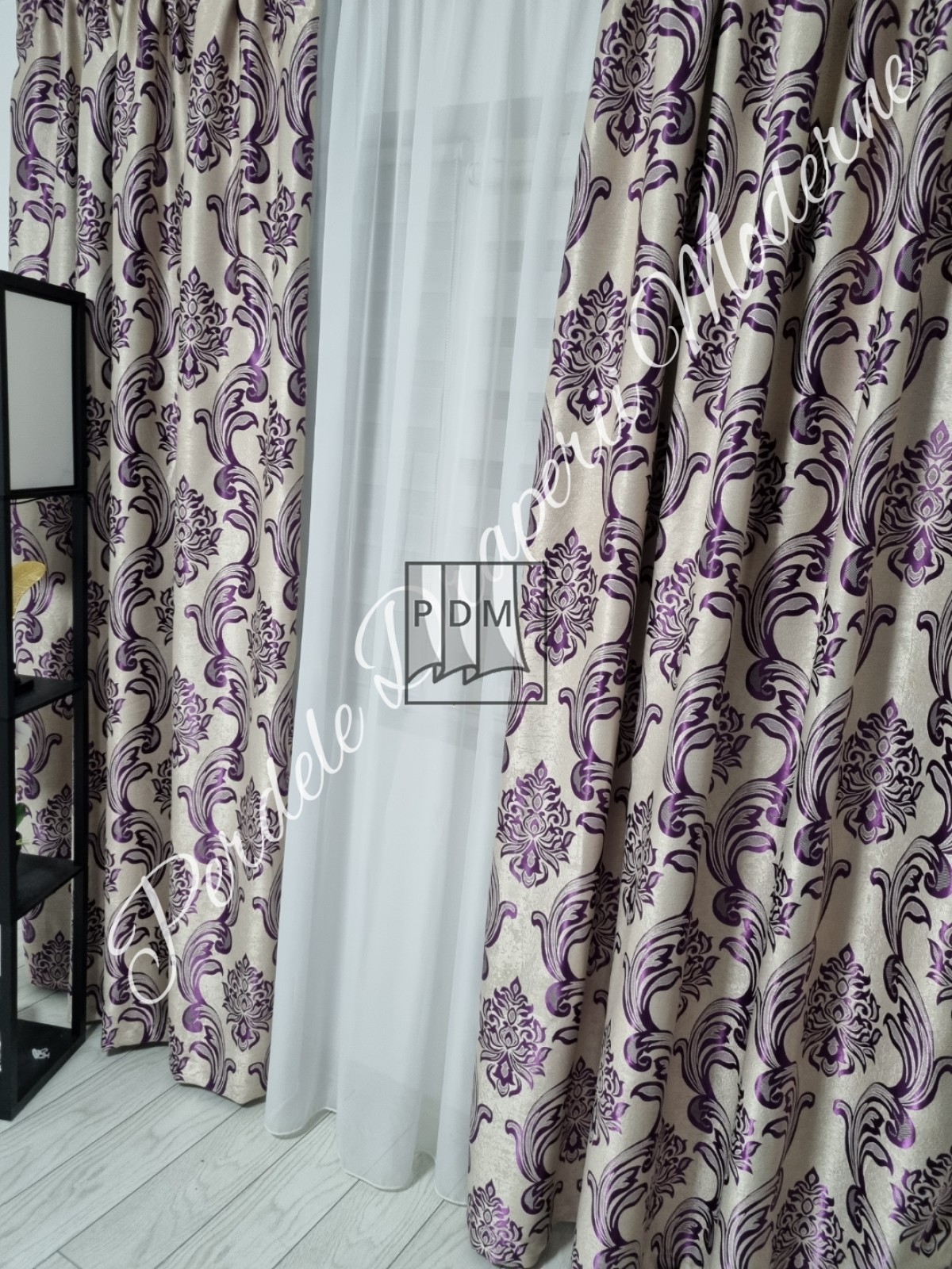 Draperie Blackout,model baroc,crem/mov imagine 2