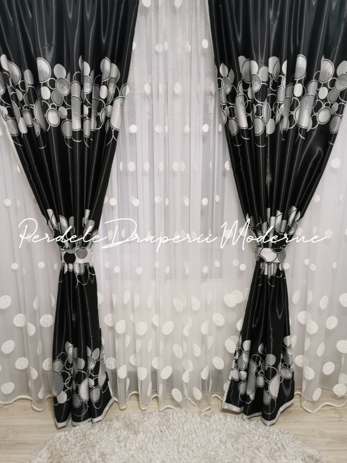 Draperie Blackout,negru/gri,buline 2 imagine 3     