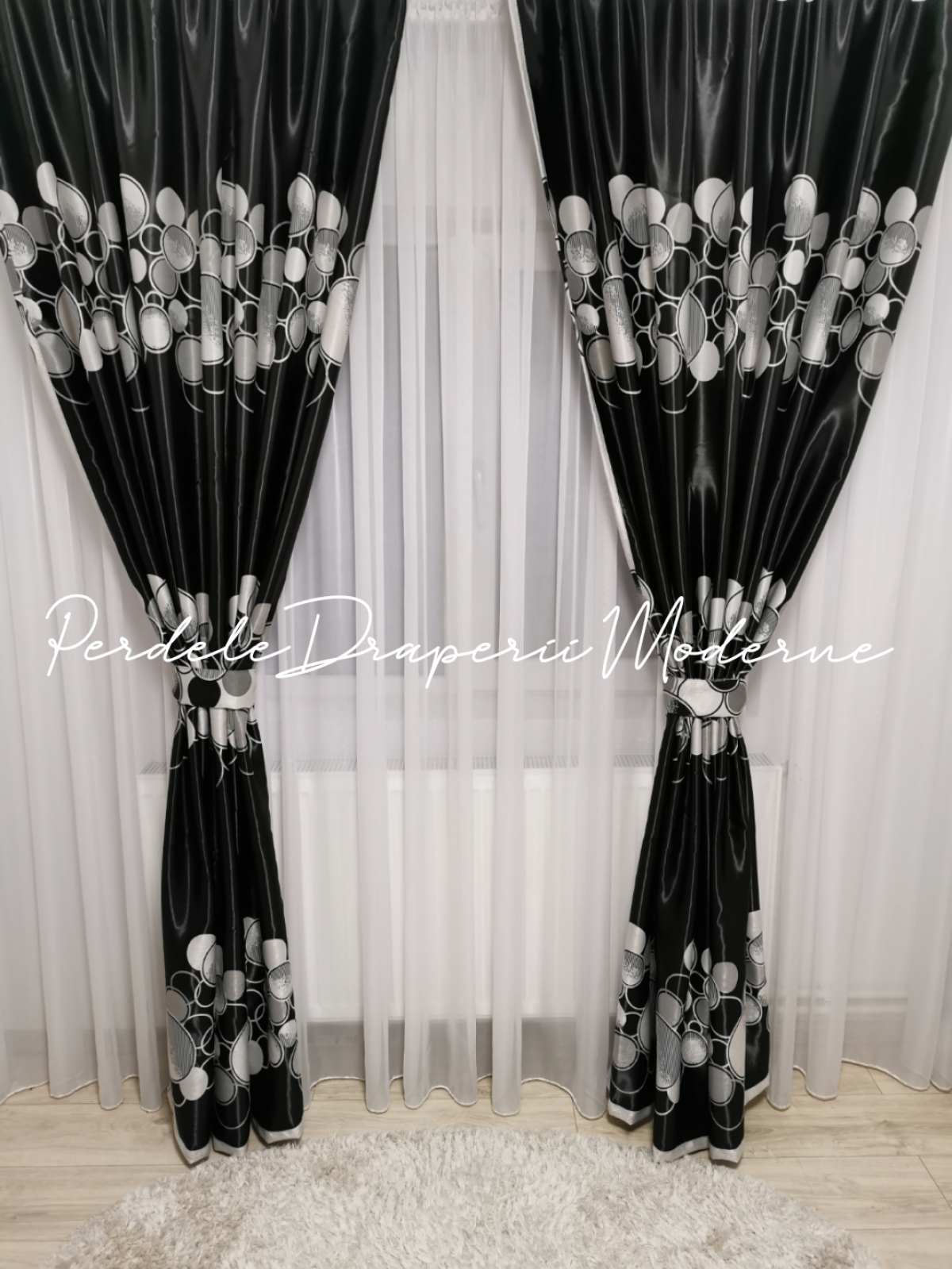 Draperie Blackout,negru/gri,buline 2 imagine 2