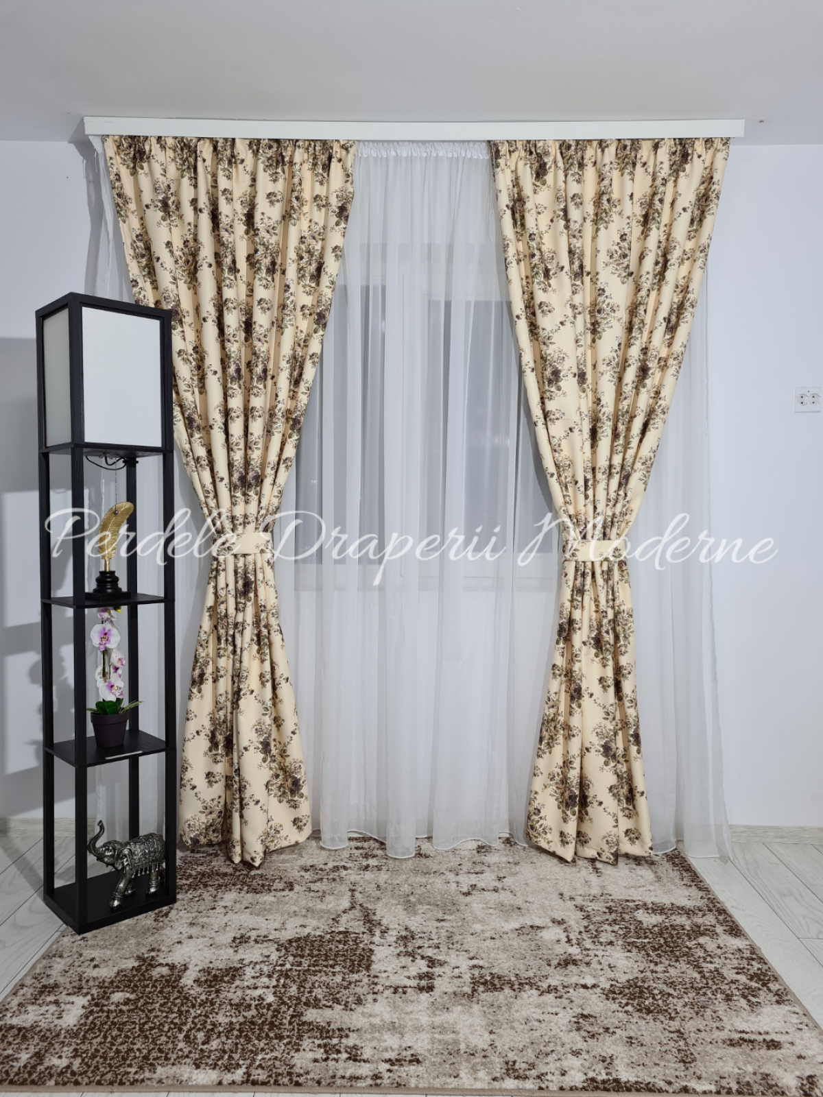 Draperie saten,buchete crem/maro imagine 2