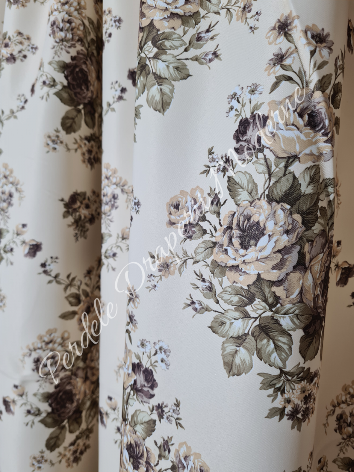 Draperie saten,buchete crem/maro imagine 4