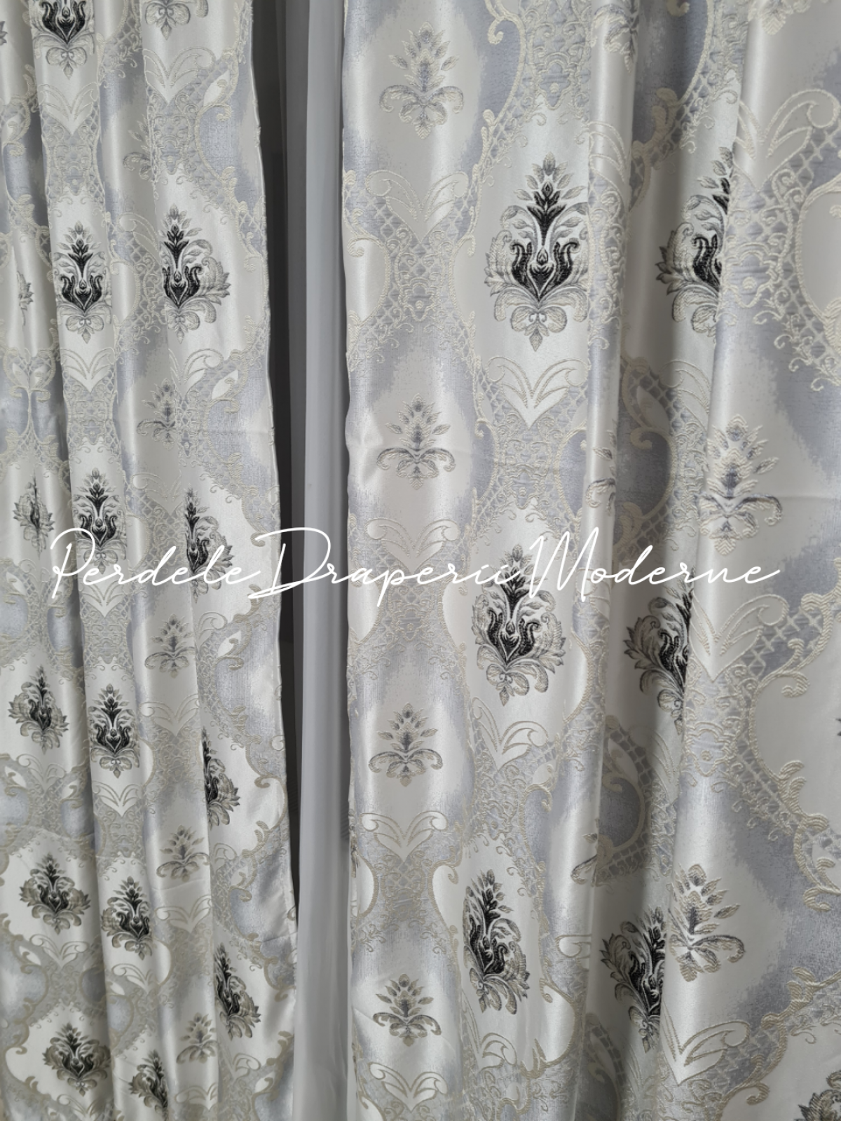 Draperie saten,model baroc,argintiu imagine 2