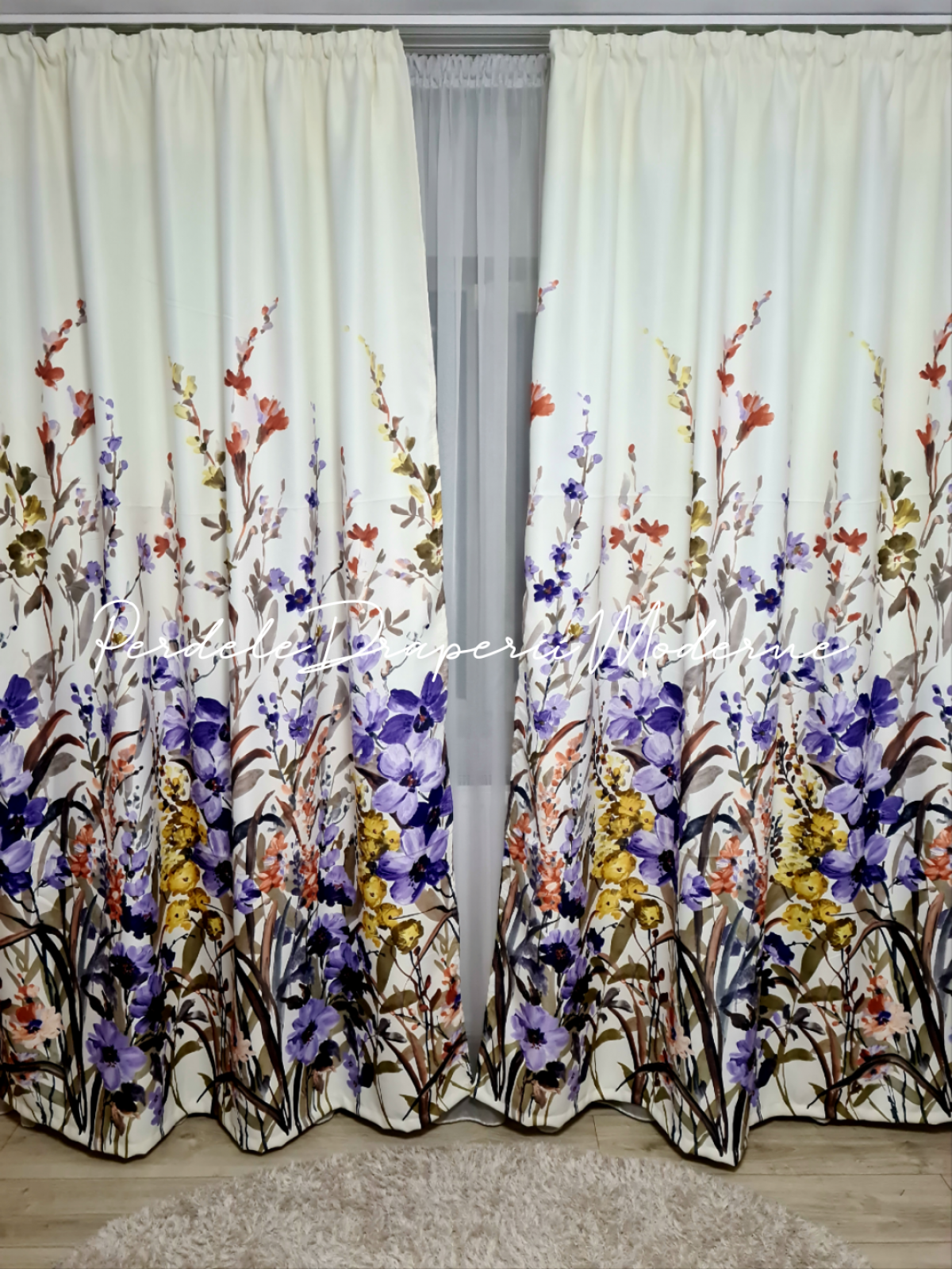 Draperie saten,model floral imagine 2
