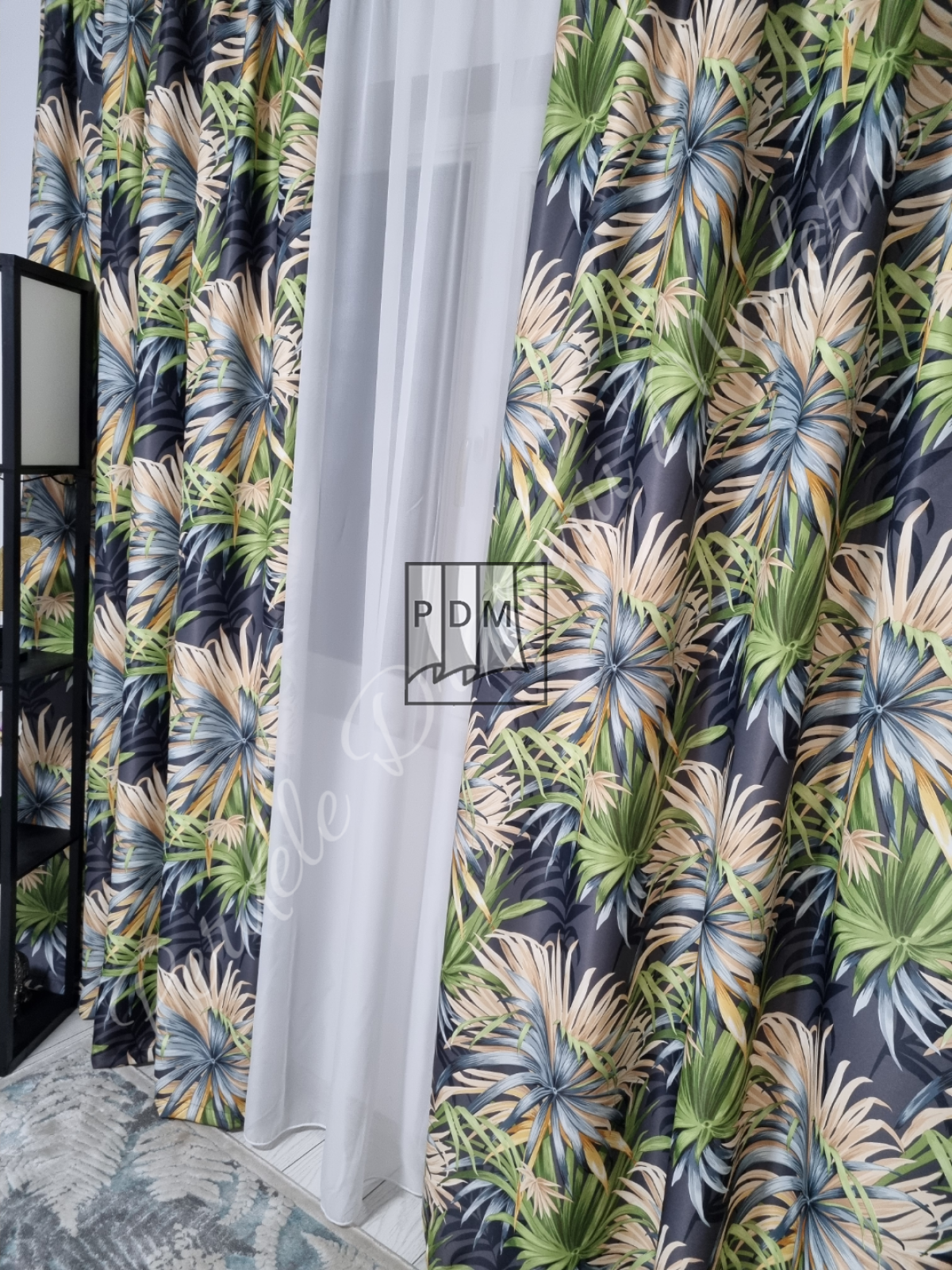 Draperie saten,palmieri,fond bleumarin imagine 2