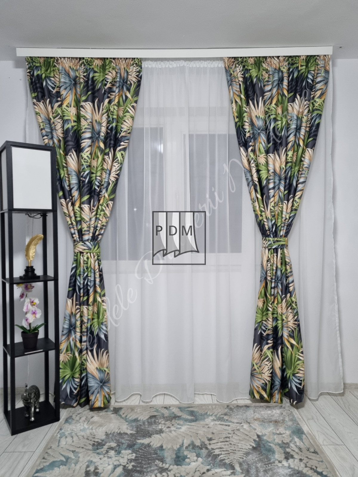 Draperie saten,palmieri,fond bleumarin imagine 3     