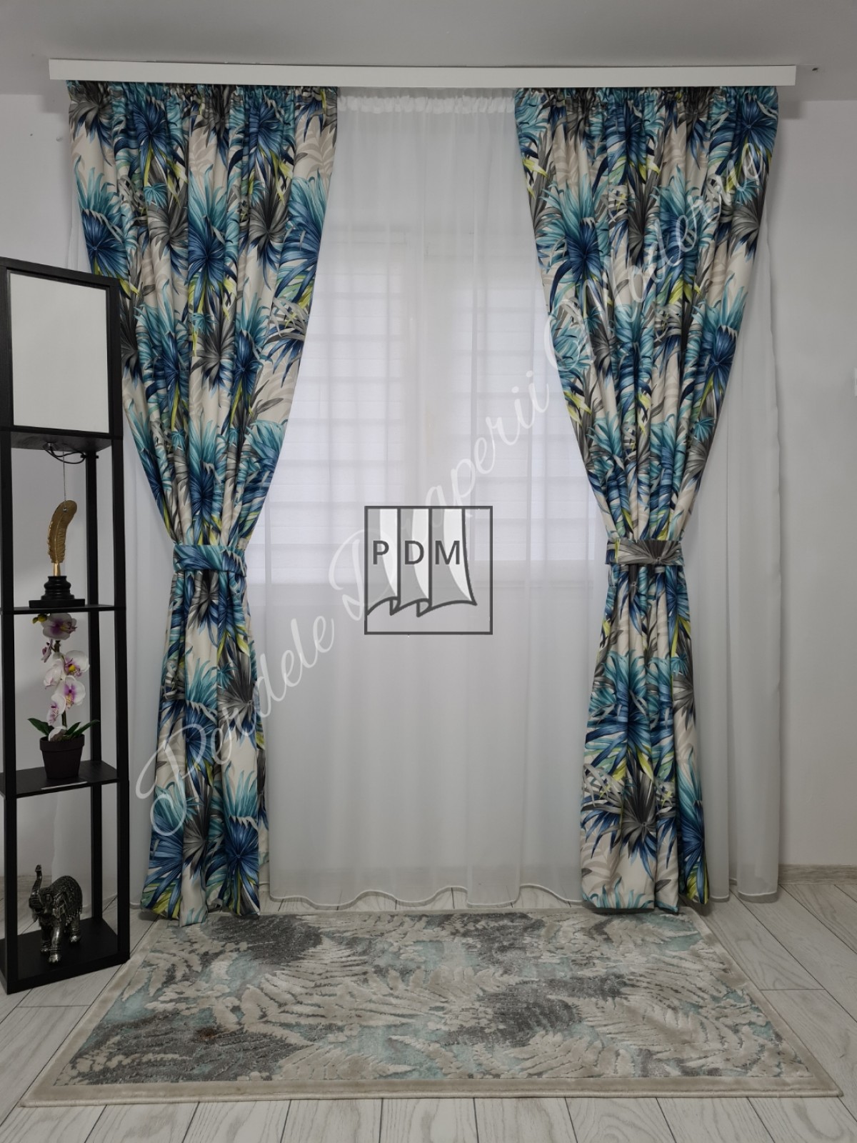 Draperie saten,palmieri,turqoaz imagine 2