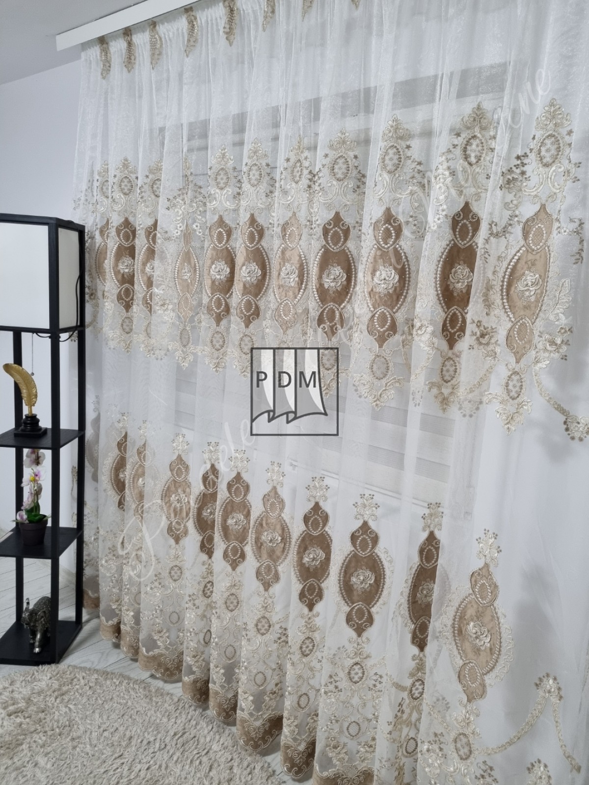 Perdea gama lux,tulle/catifea/perle,capuccino imagine 2