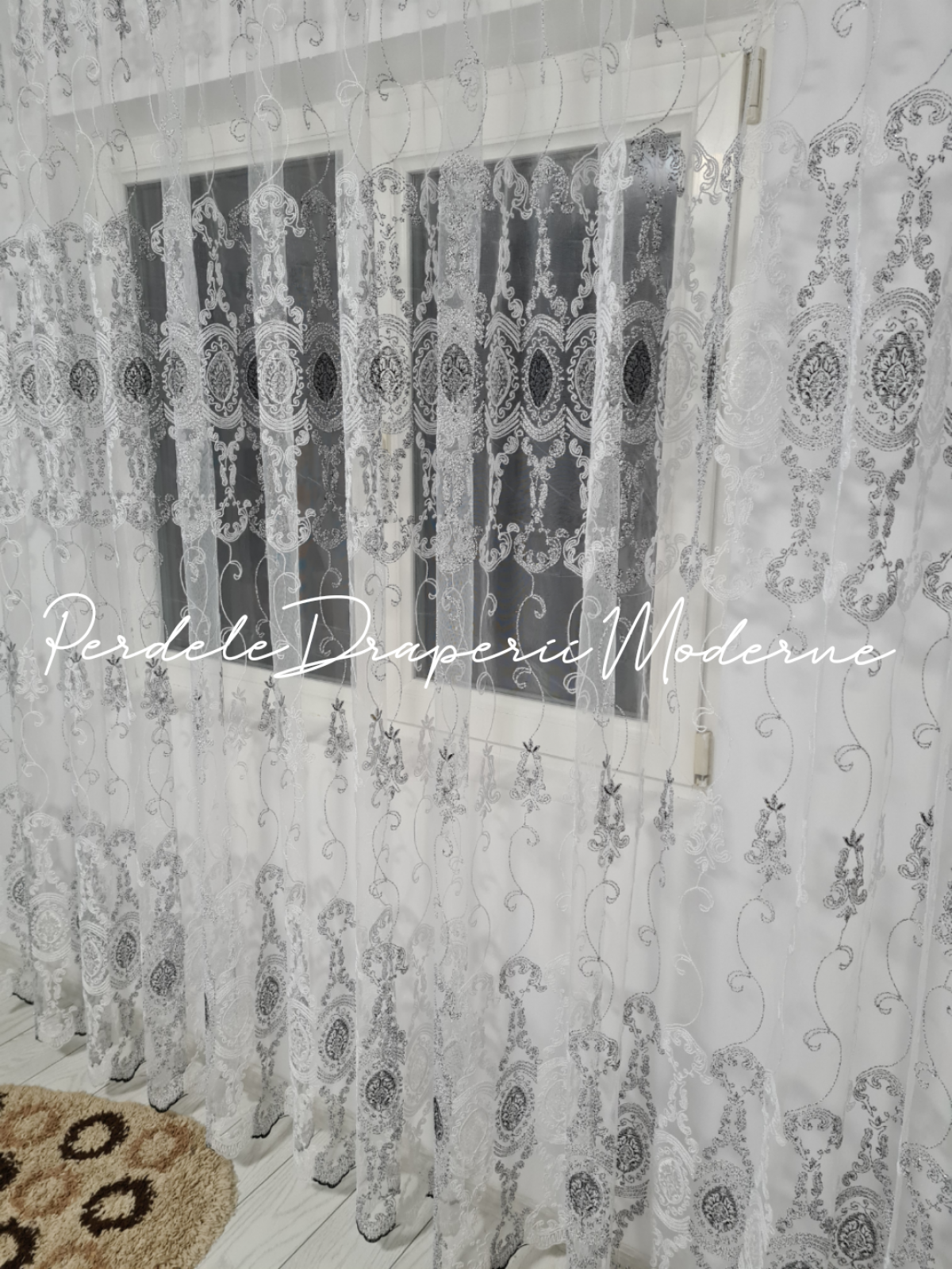 Perdea tulle, alb/negru imagine 2