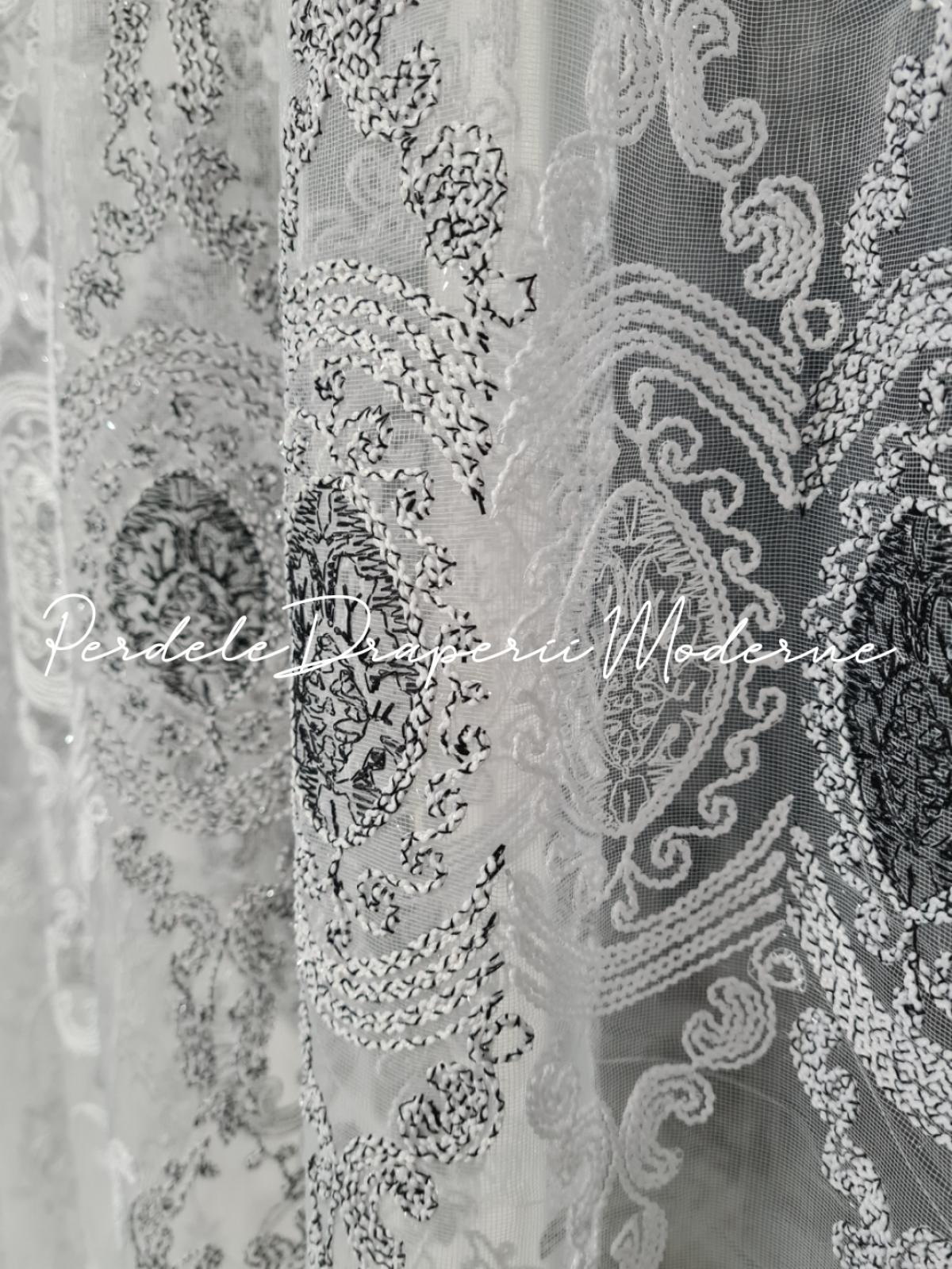 Perdea tulle, alb/negru imagine 3     