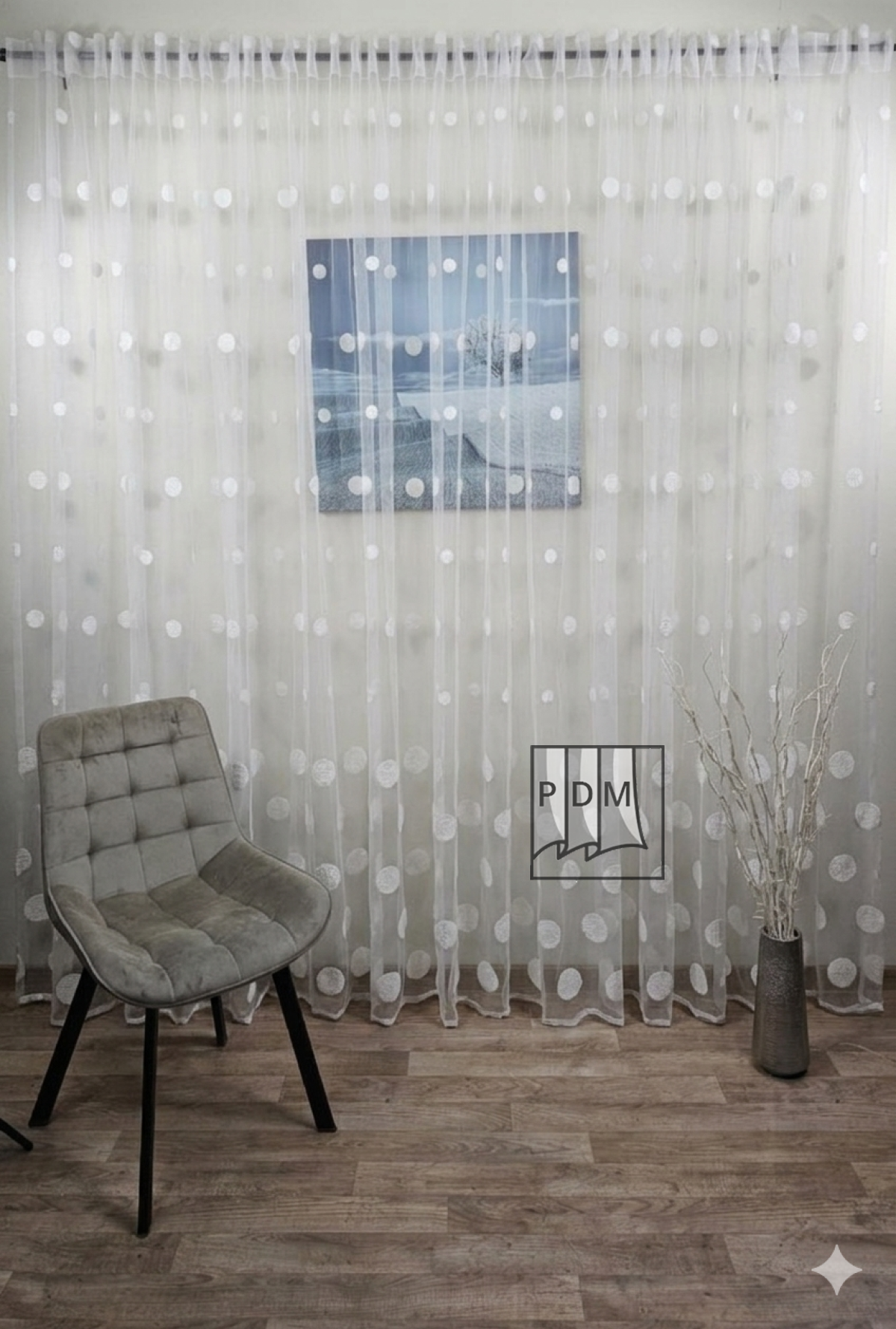 poze Perdea tulle alb, broderie cu buline albe (disponibil 2 buc× 6 m si 1 buc × 3 m)