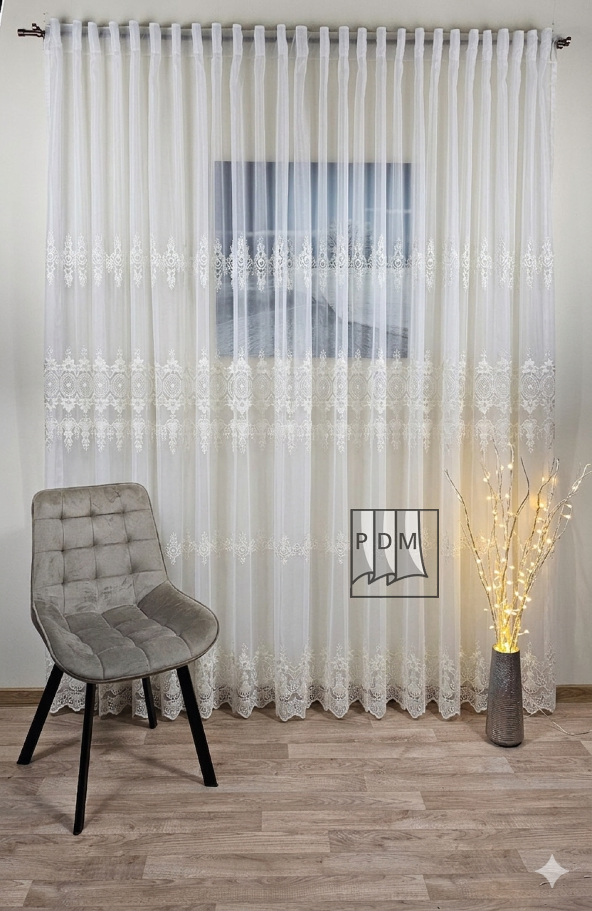 poze Perdea tulle brodat, ivoire, broderie tip baroc