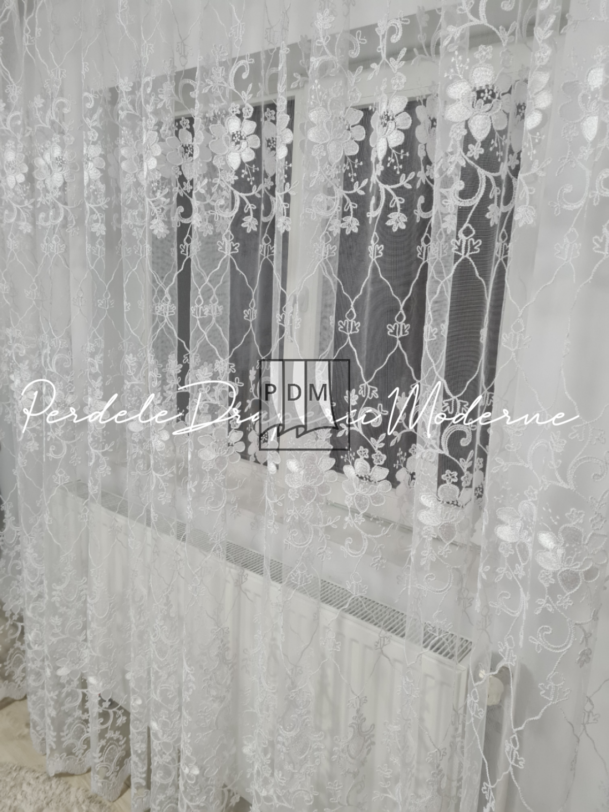 Perdea tulle brodat,alb imagine 2