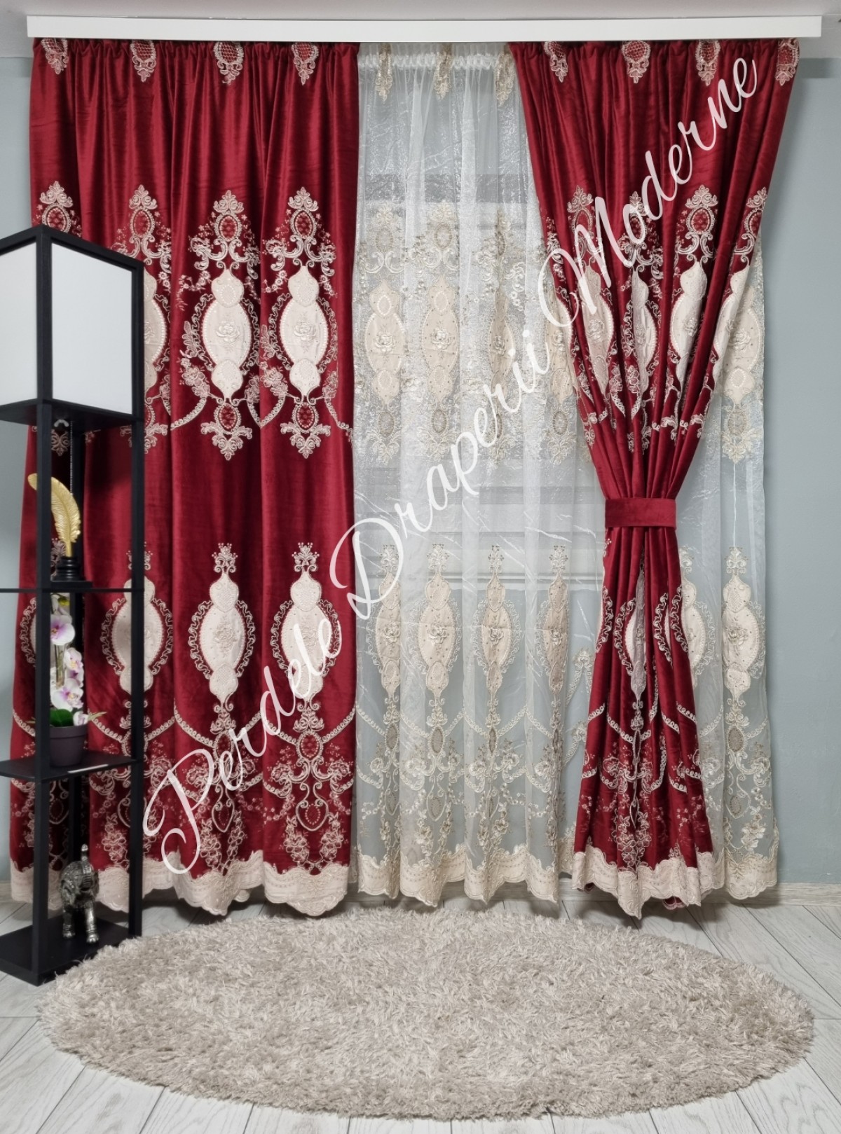 Set baroc,catifea/perle,gama lux grena/bej imagine 2