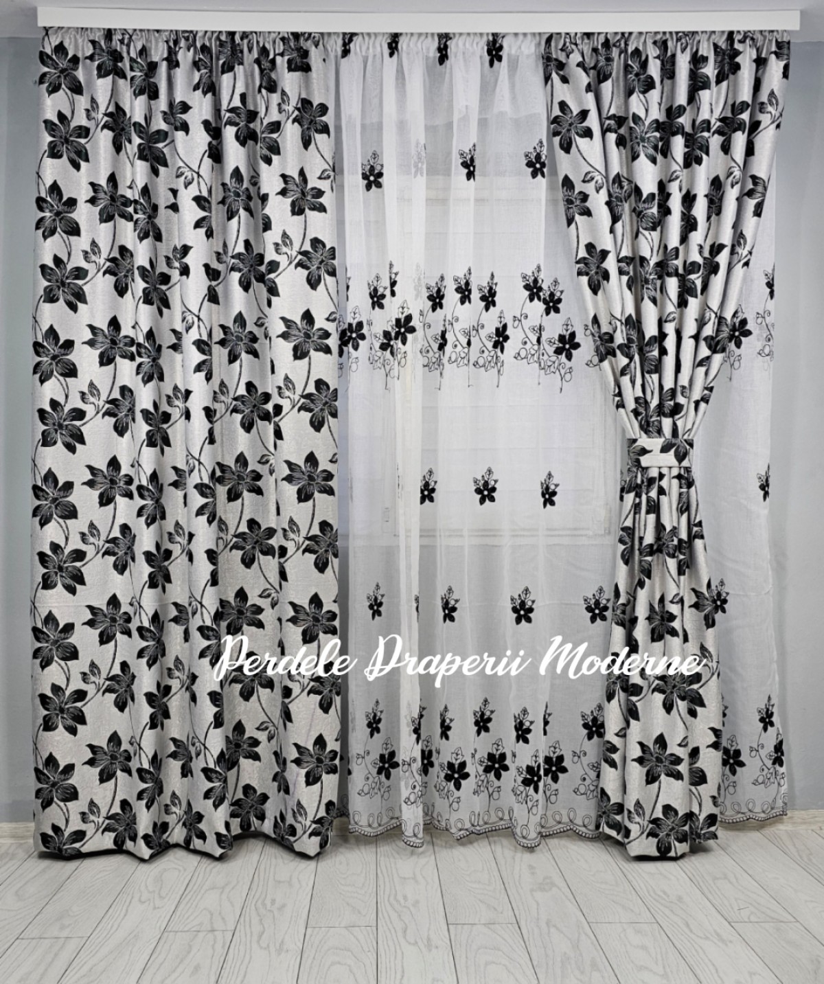 Set floral, negru/gri imagine 2